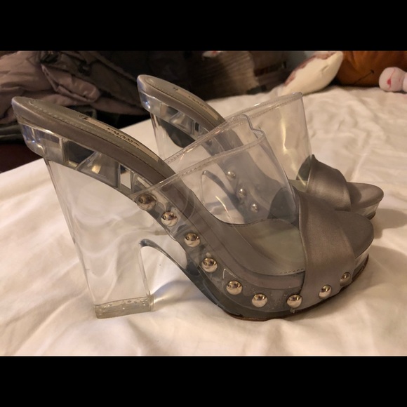 SOLD RARE Vintage Prada Silk Lucite Clear Heels - Picture 6 of 8